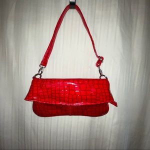 Red patent animal print mini fold over purse